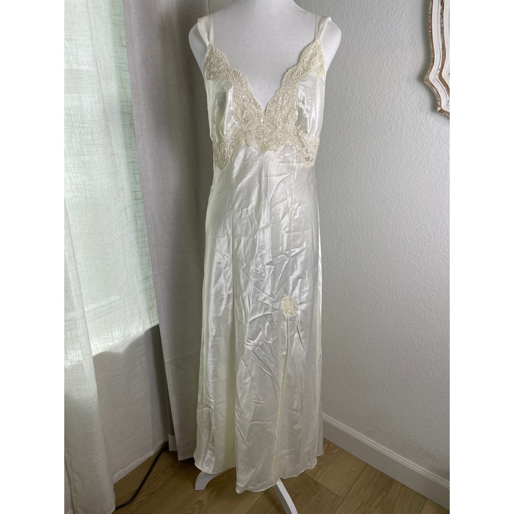 Victoria's Secret Nightgown Womens Large Ivory Excellent Vintage 90s Lace Satin